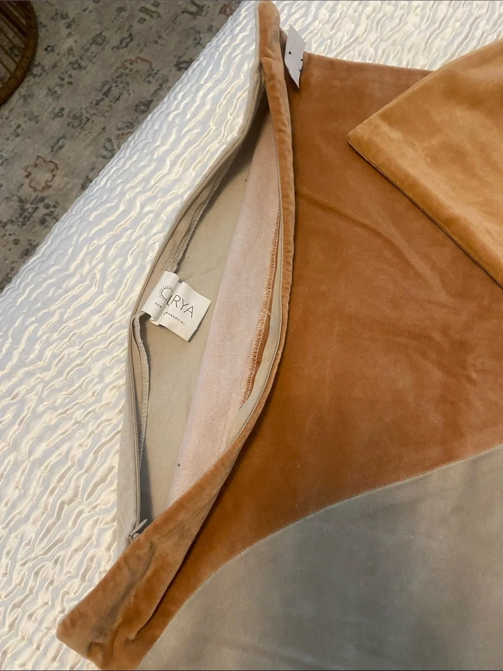 Set of 2 - 20x20 Two-Tone Velvet Throw Pillow Covers in Rust and Taupe